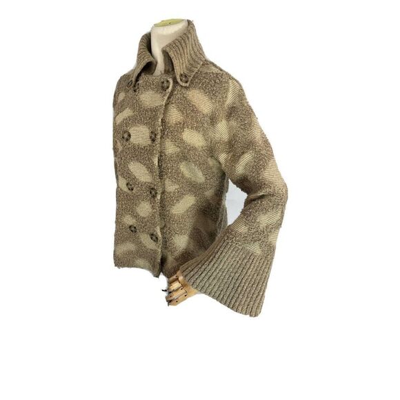 Anthropologie Rosie Neira Sz XS Intarsia Spotted Cardigan Sweater Grandpa Tan - Picture 4 of 16